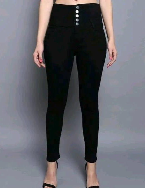 Button Slim Fit Black Jeans for Women