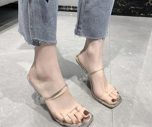 STYLEONTOES Women's Clear Square Heel Sandals