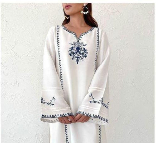 Big Size White Embroidery Kurti