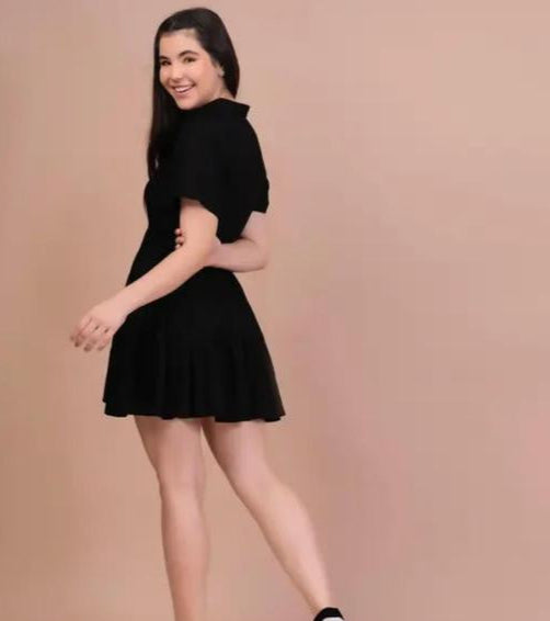 Black Short Middi 3 Button Dress