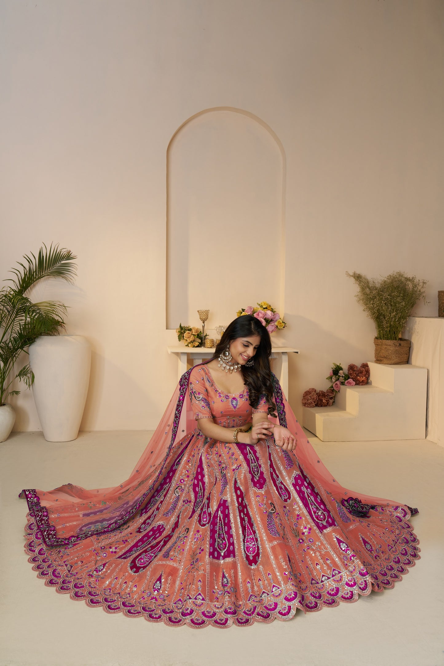 Sunrise Orange Traditional Designer Elegant Embroidery & Cut Work Silk Lehenga