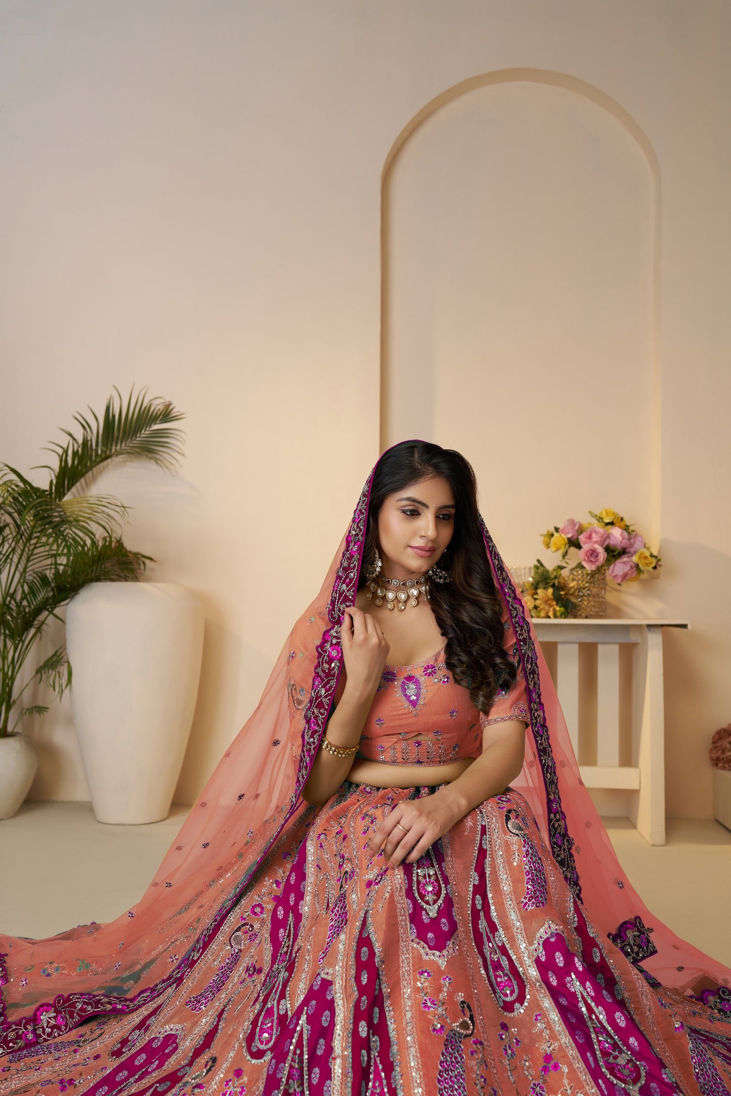 Sunrise Orange Traditional Designer Elegant Embroidery & Cut Work Silk Lehenga