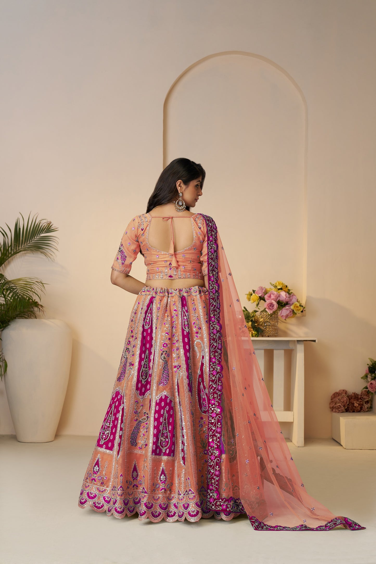 Sunrise Orange Traditional Designer Elegant Embroidery & Cut Work Silk Lehenga