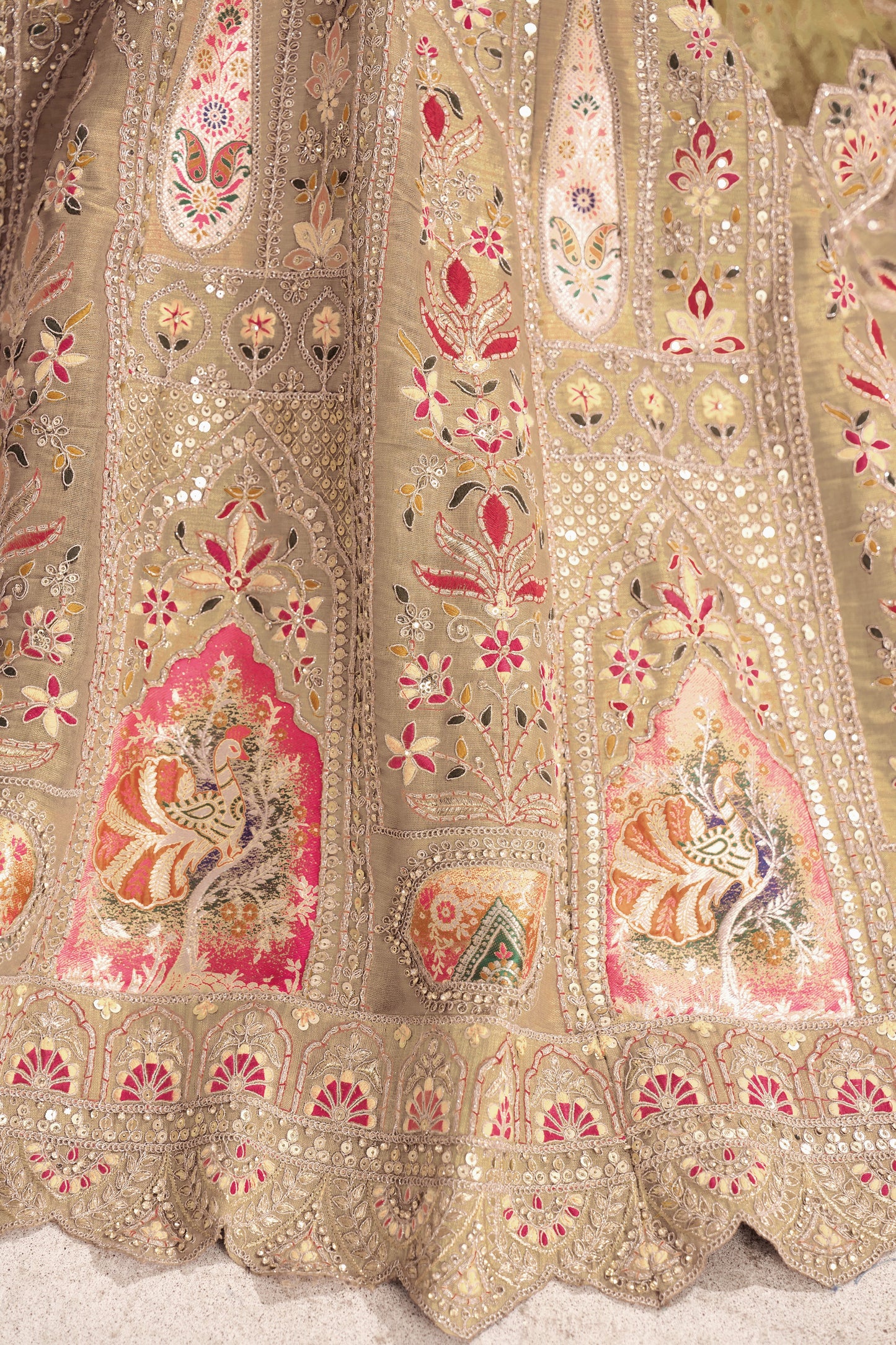 Trending Reception Champagne/Chiku Color Lehenga with Patch Work - Semi Stitched Lehenga Choli