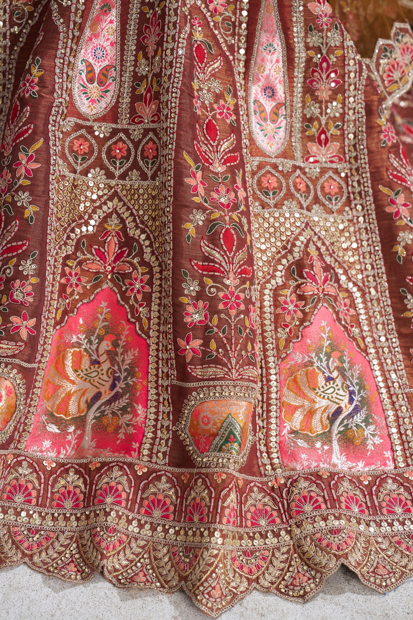 Trending Mocha Color Lehenga with Aari & Patch Work - Semi Bridal Lehenga Choli