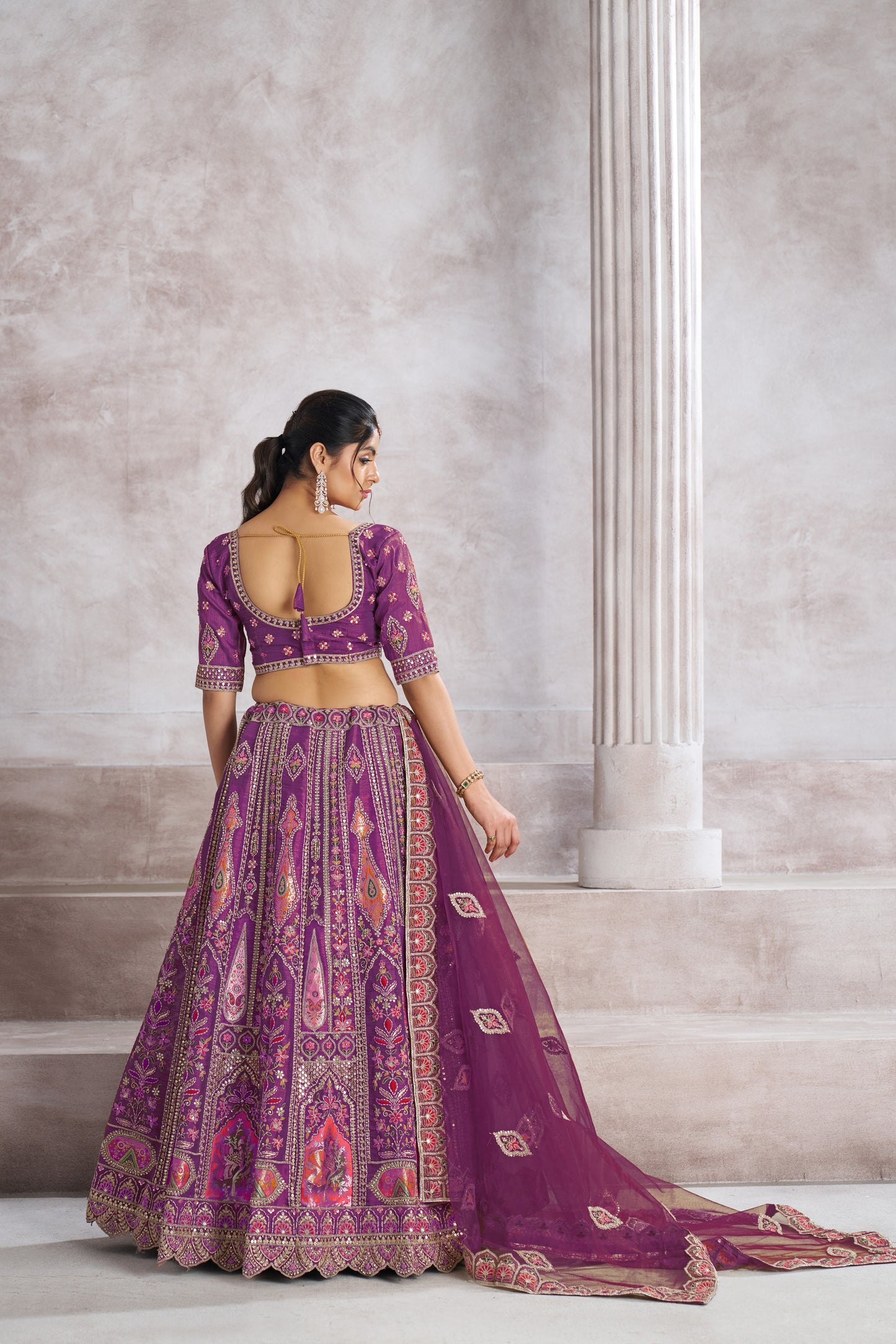 Berry Purple Bridesmaid Lehenga with Patch & Aari Work - Semi Stitched Lehenga Choli