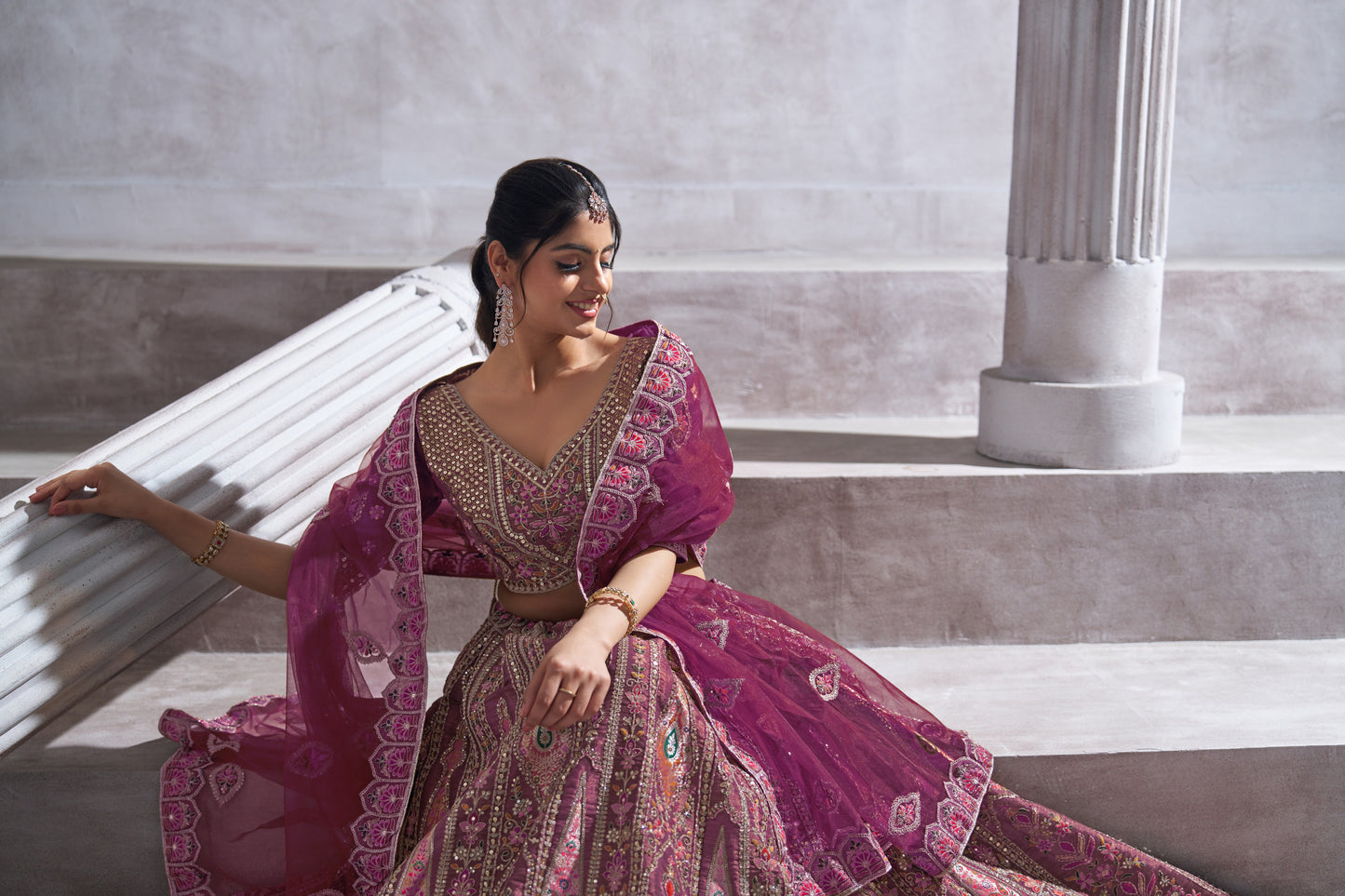 Berry Purple Bridesmaid Lehenga with Patch & Aari Work - Semi Stitched Lehenga Choli