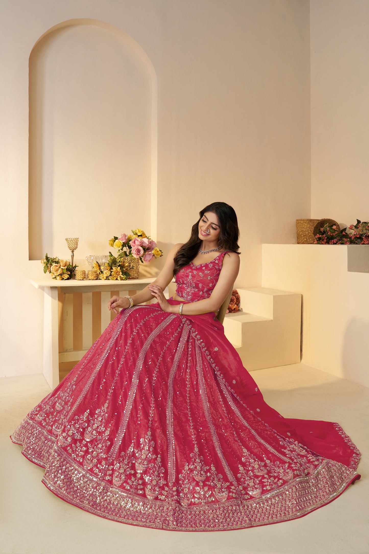 Pretty Pink Silk Lehenga with Intricate Paisley Motifs & Zari Work