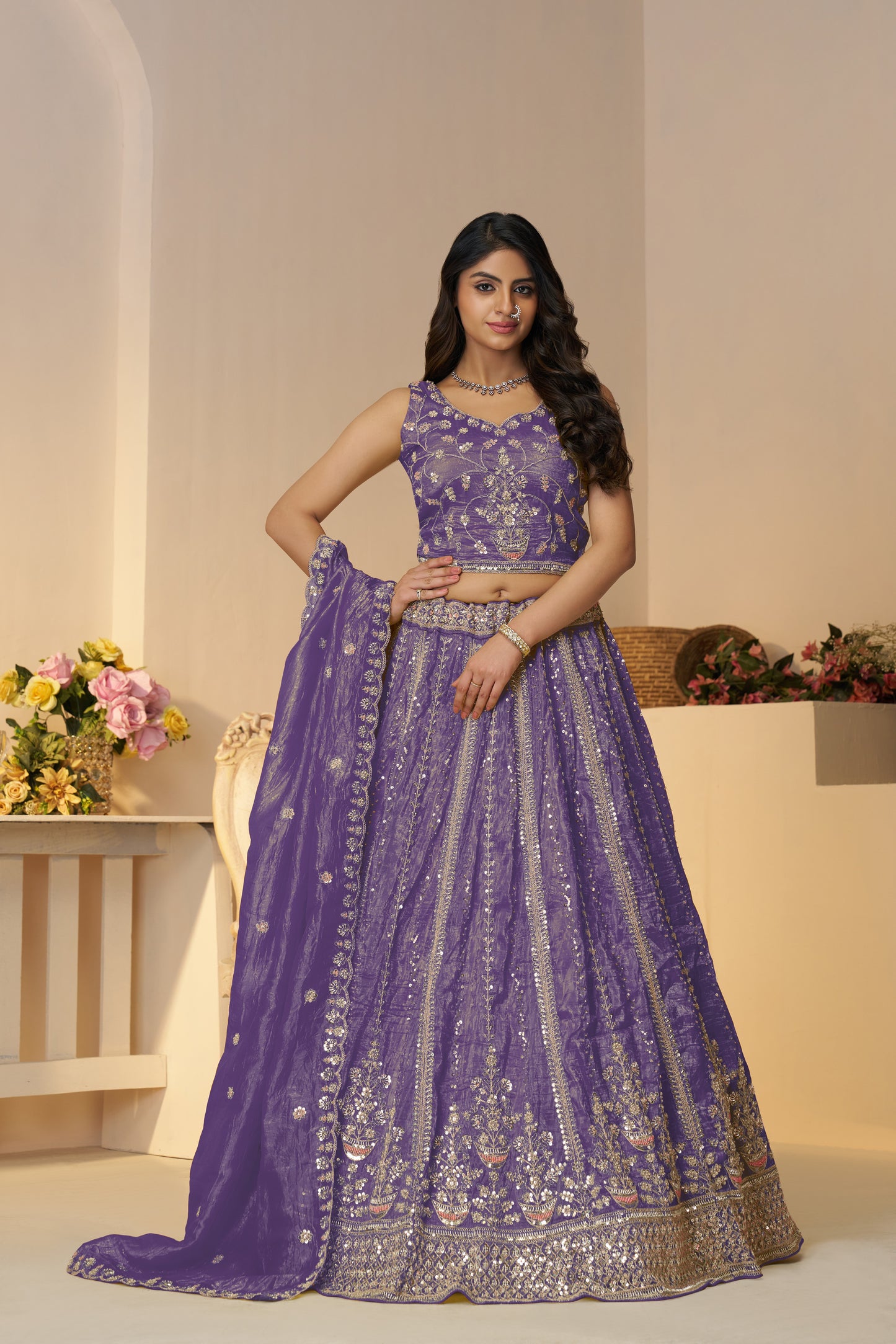 Dark Purple Bridal Wear Lehenga