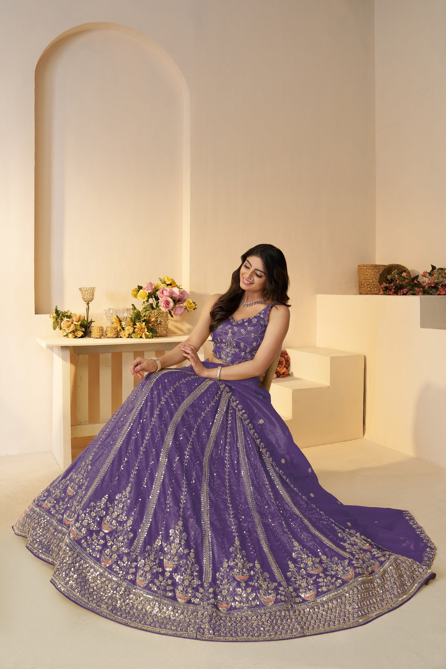 Dark Purple Bridal Wear Lehenga