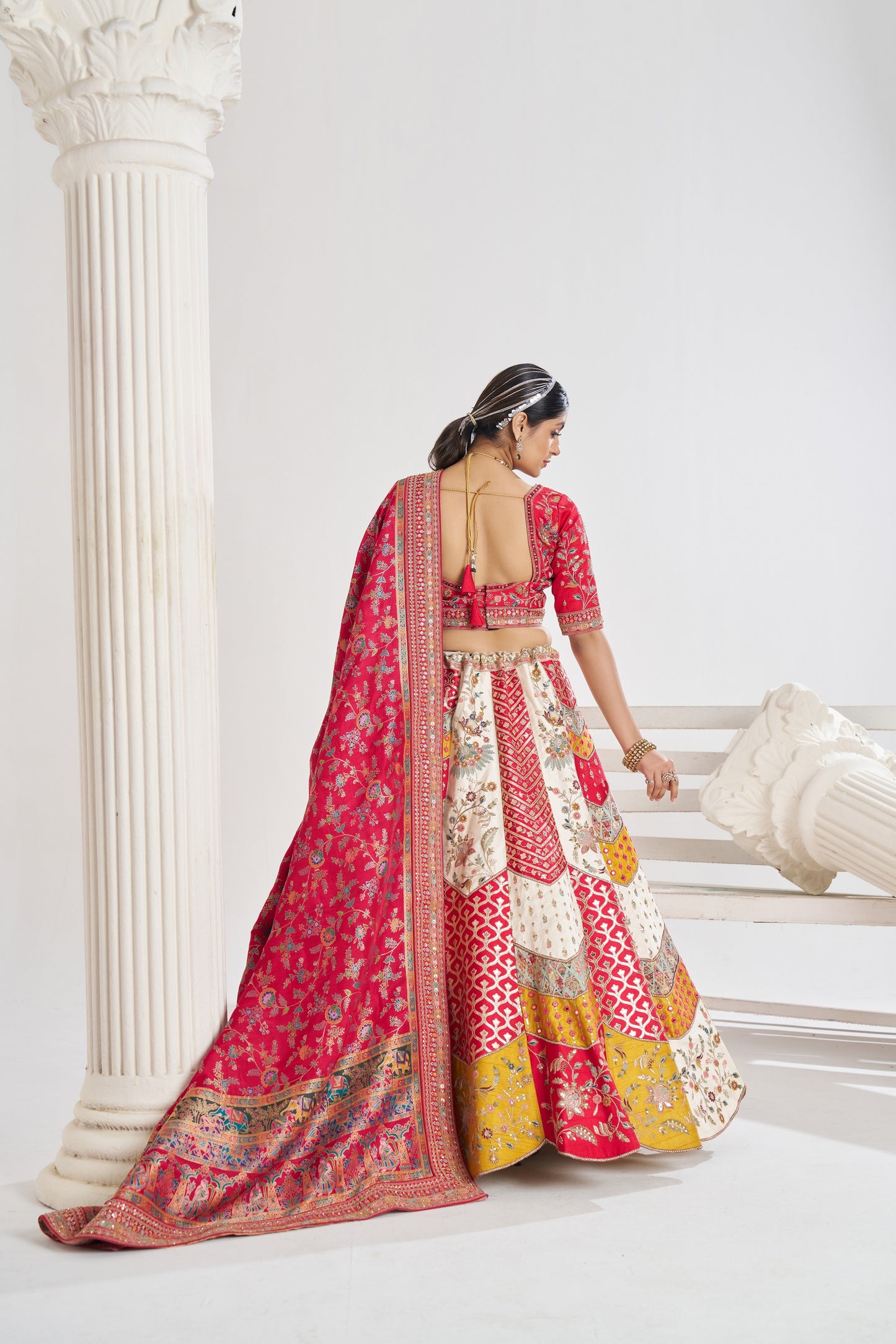 Multicolour Banarsi Mosaic Scallop Designer Bridal Lehenga