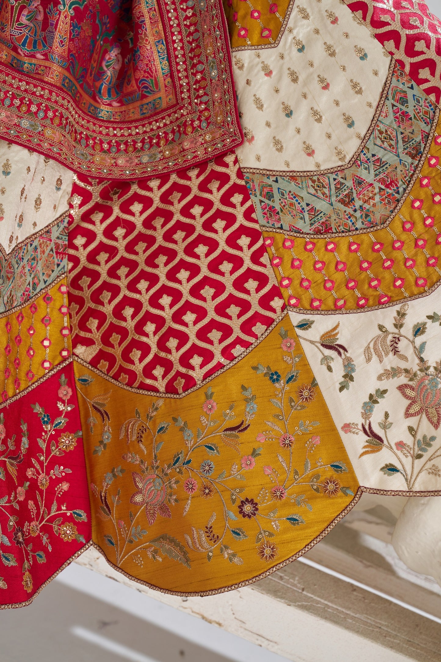 Multicolour Banarsi Mosaic Scallop Designer Bridal Lehenga
