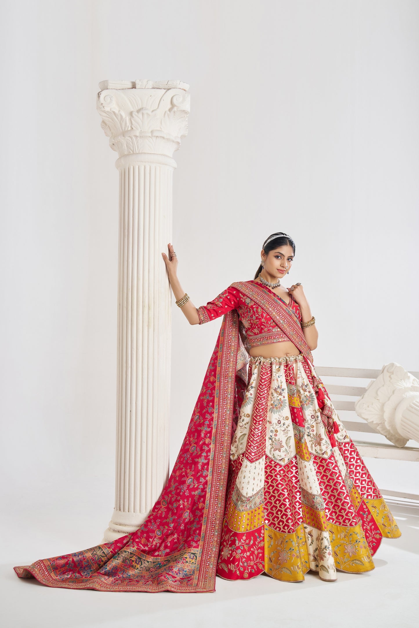 Multicolour Banarsi Mosaic Scallop Designer Bridal Lehenga