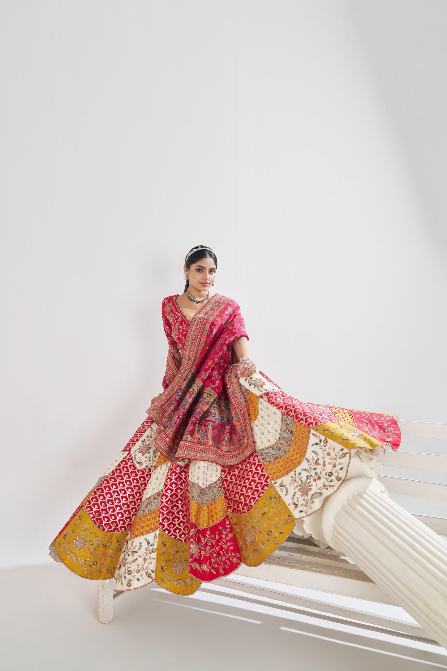 Multicolour Banarsi Mosaic Scallop Designer Bridal Lehenga