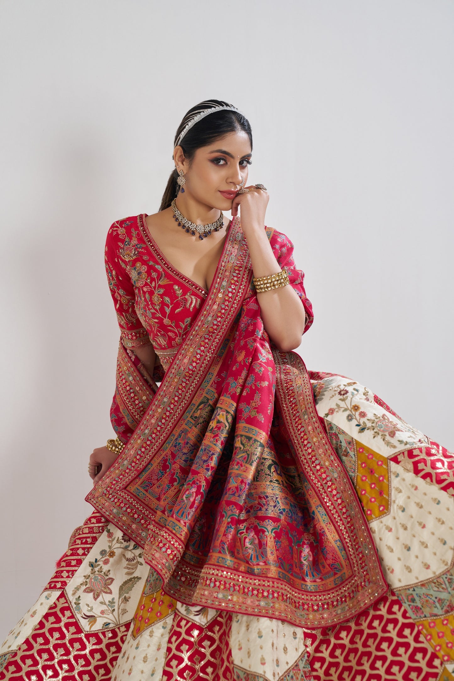 Multicolour Banarsi Mosaic Scallop Designer Bridal Lehenga