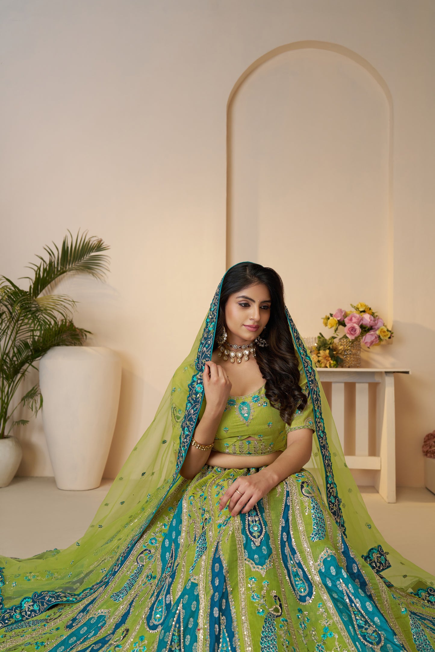 Royal Grandeur Bridal Purple Soft Net Lehenga with Paisley and Peacock Motifs & Heavy Embroidery
