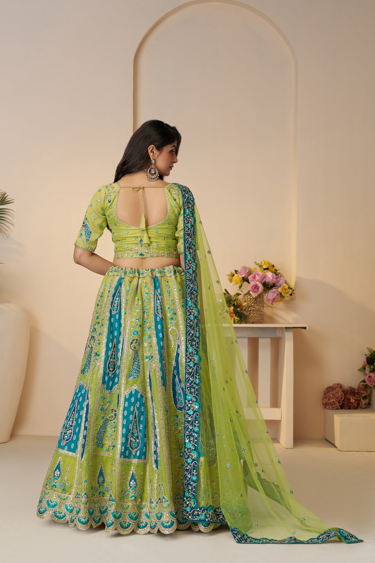 Royal Grandeur Bridal Purple Soft Net Lehenga with Paisley and Peacock Motifs & Heavy Embroidery