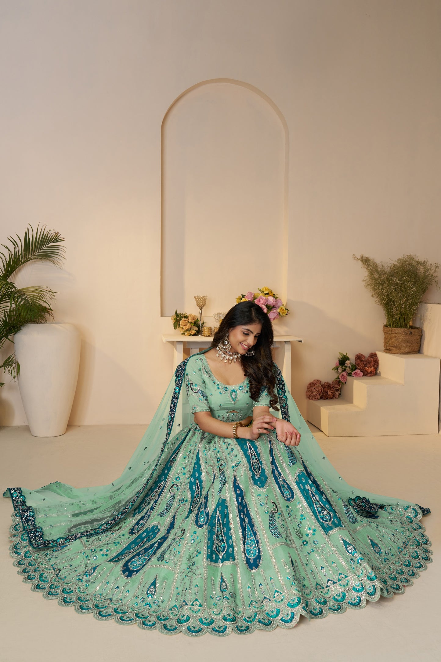 Royal Grandeur Bridal Sky Blue Lehenga with Paisley and Peacock Motifs & Heavy Embroidery