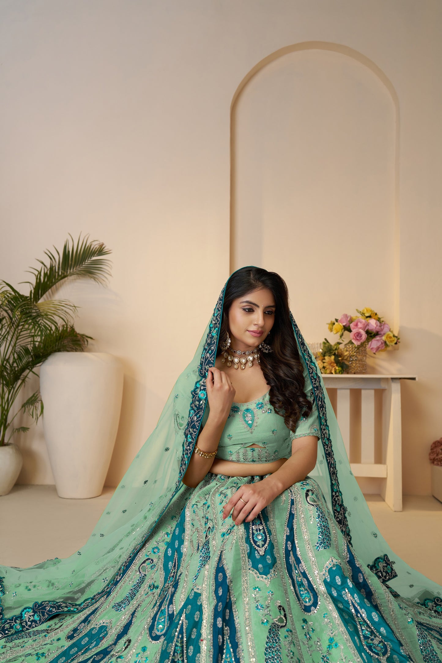 Royal Grandeur Bridal Sky Blue Lehenga with Paisley and Peacock Motifs & Heavy Embroidery