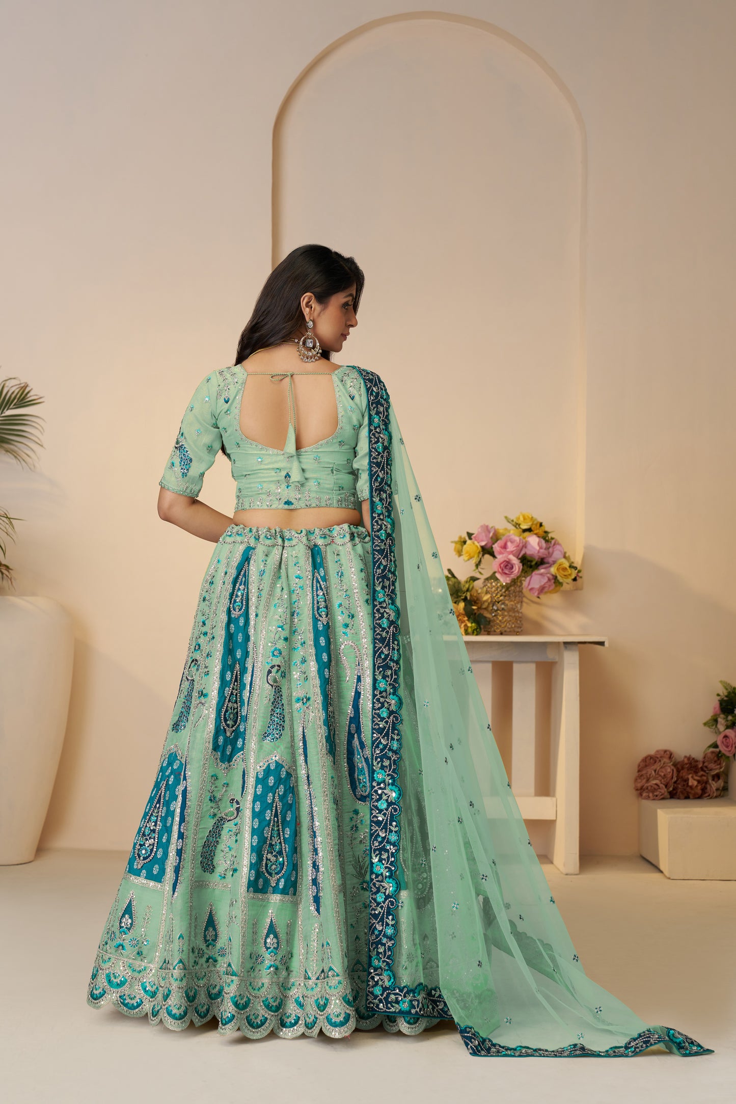 Royal Grandeur Bridal Sky Blue Lehenga with Paisley and Peacock Motifs & Heavy Embroidery