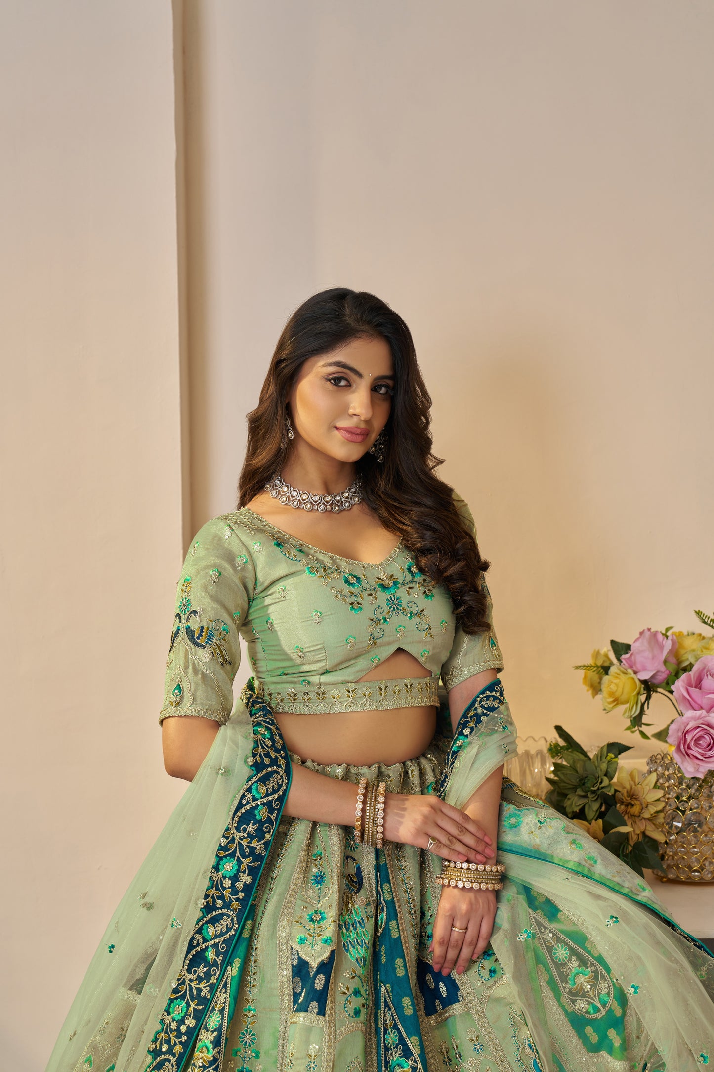 Rajsi Haathi Collection: Graceful Green Bridal Lehenga