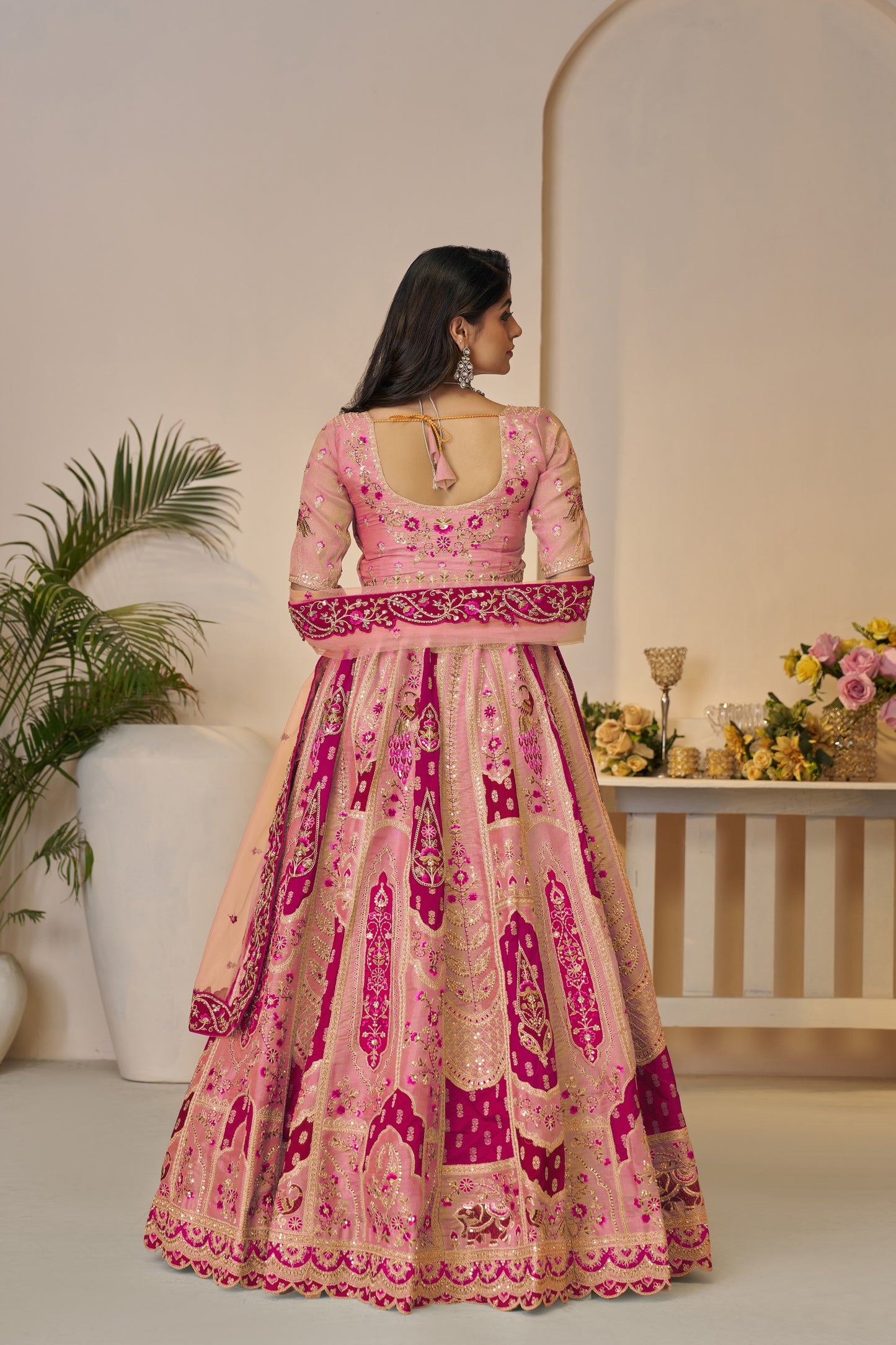 Rajsi Haathi Collection: Orange Embroidered Banarasi Lehenga