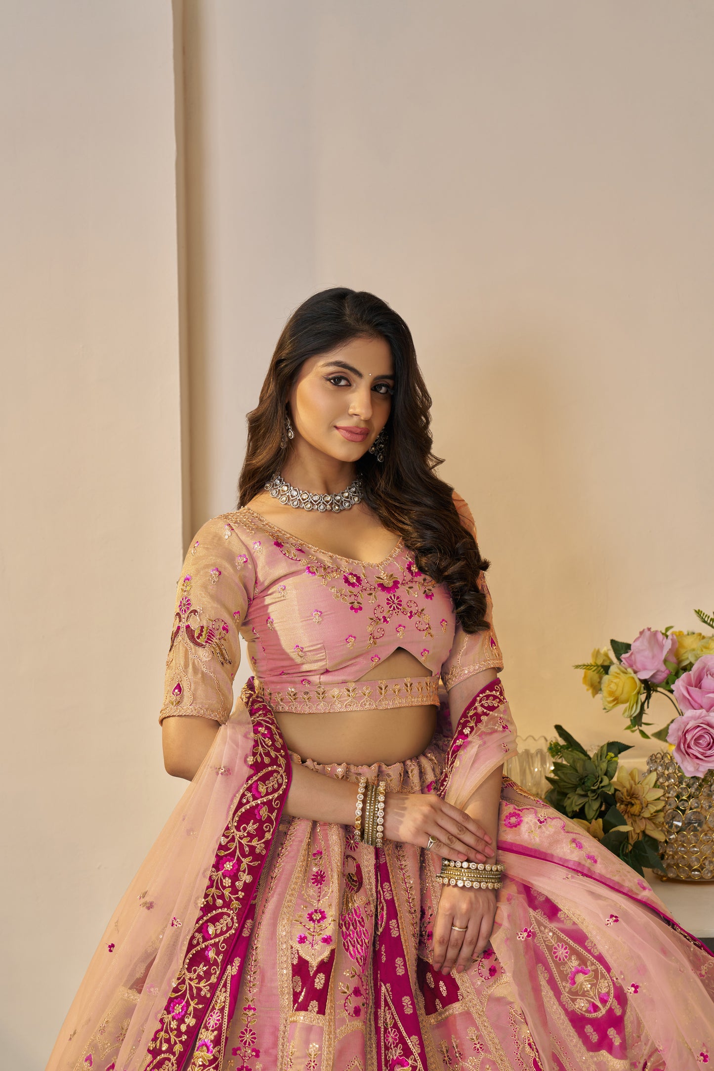 Rajsi Haathi Collection: Orange Embroidered Banarasi Lehenga