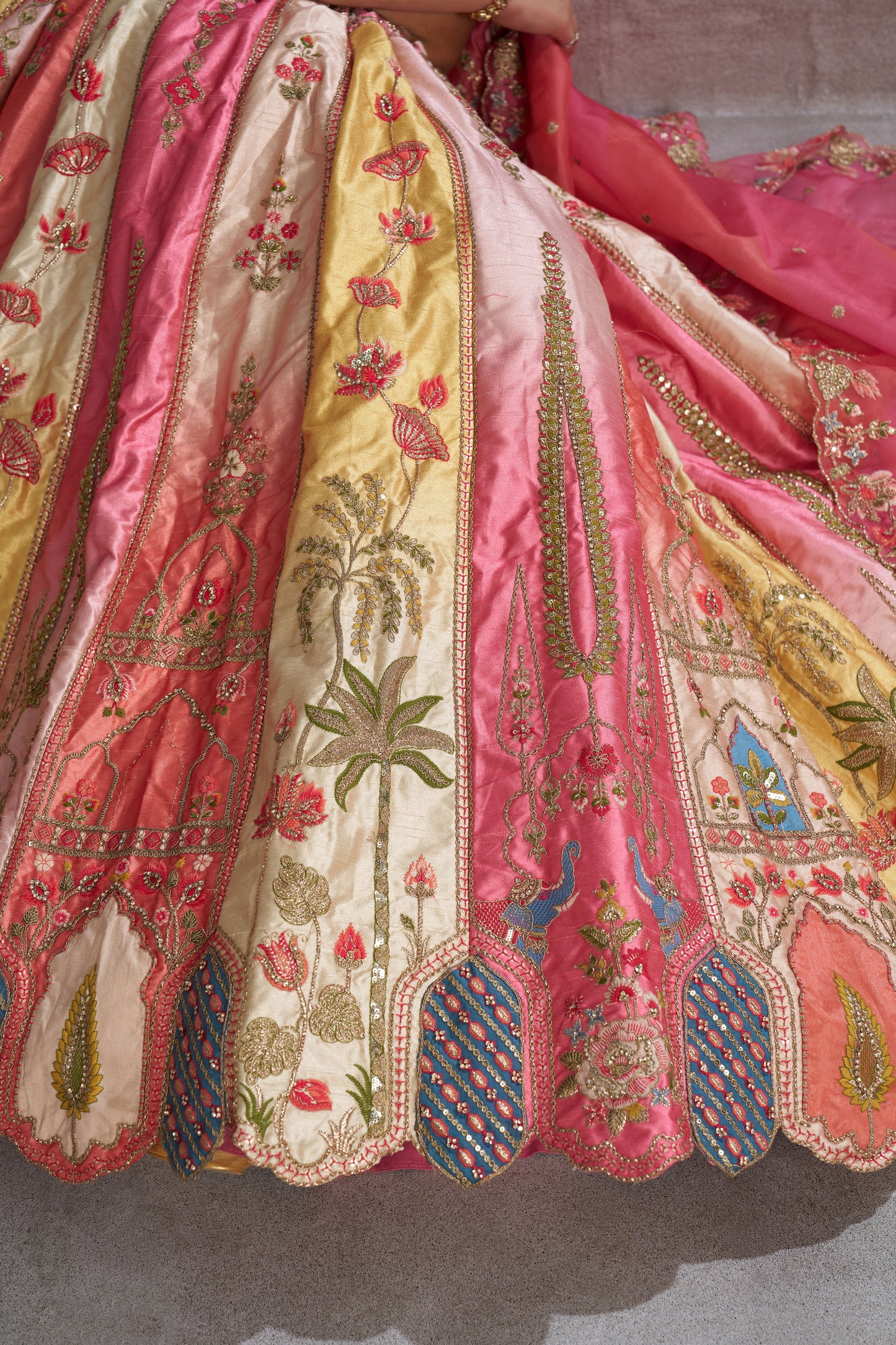 Pretty Pink Silk Lehenga with Intricate Paisley Motifs & Thread Embroidery