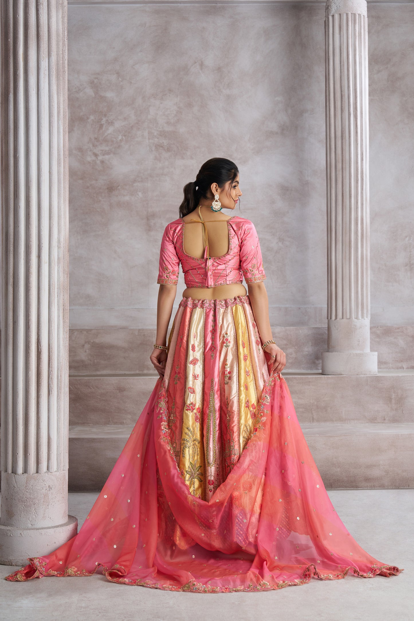 Pretty Pink Silk Lehenga with Intricate Paisley Motifs & Thread Embroidery