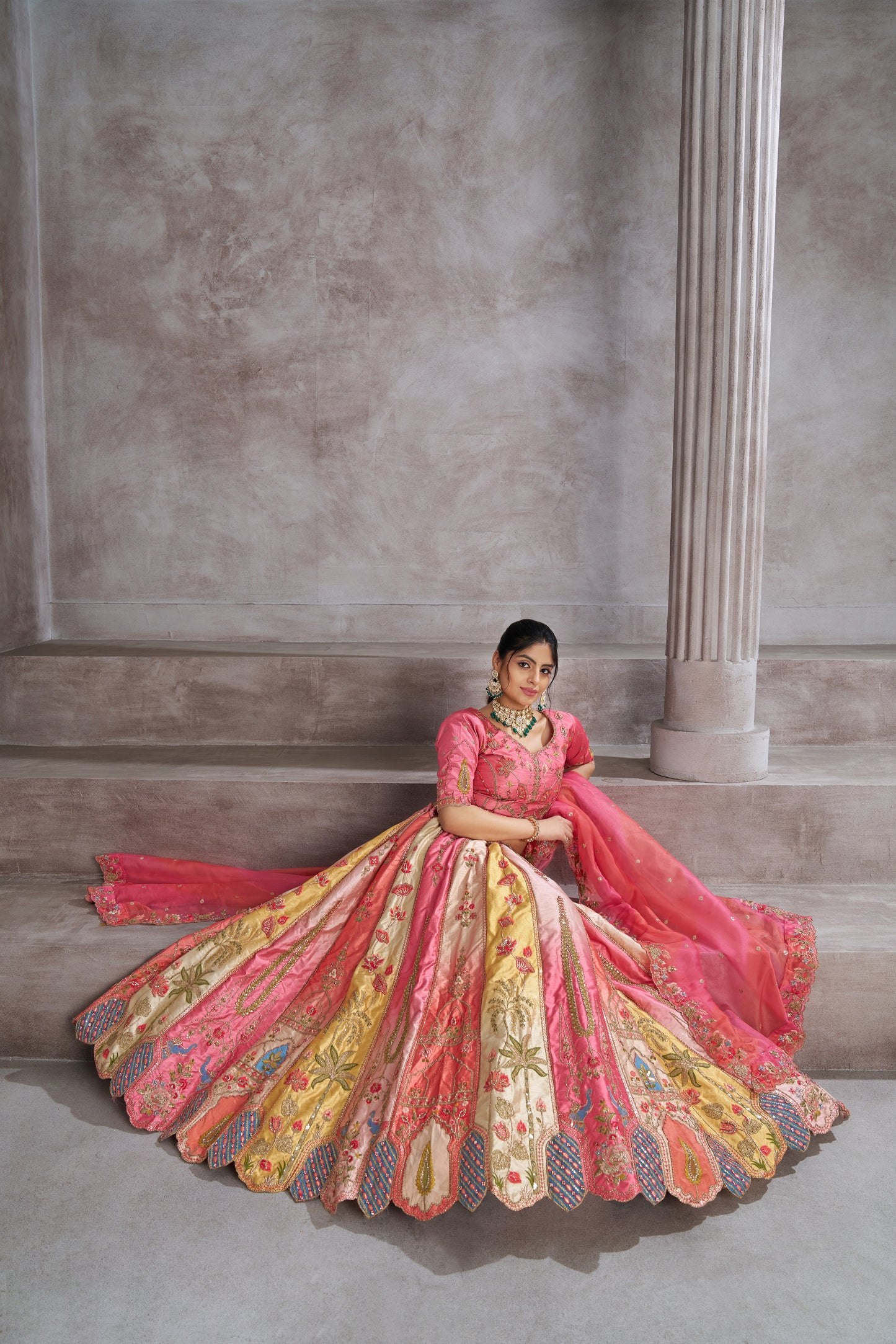 Pretty Pink Silk Lehenga with Intricate Paisley Motifs & Thread Embroidery