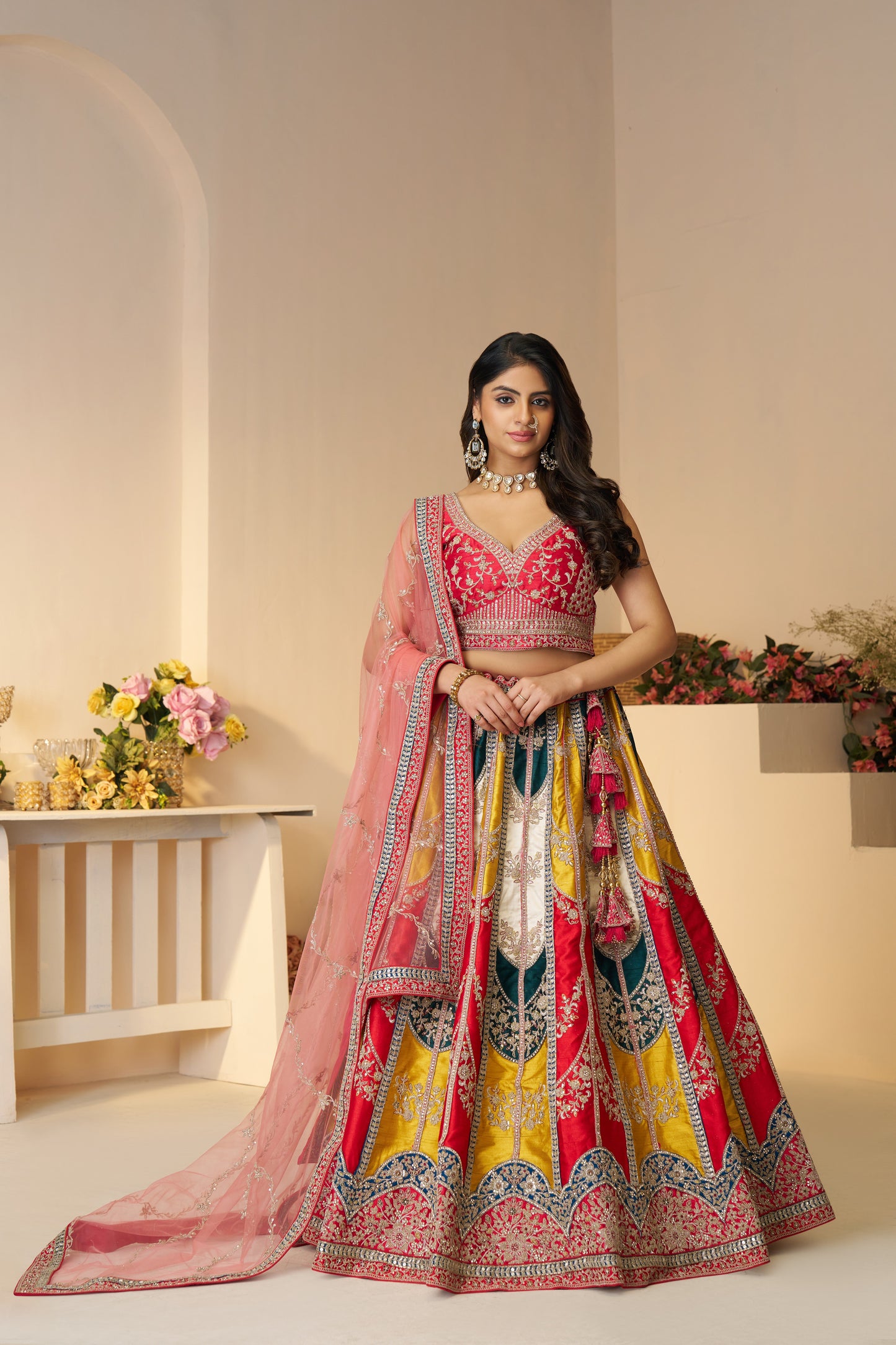 Vibrant Multicolor Zari Work Lehenga – Perfect Bridal & Haldi Lehenga