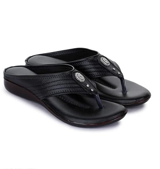 Black Solid T-Strap Flats for Women