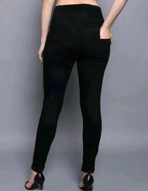 Button Slim Fit Black Jeans for Women