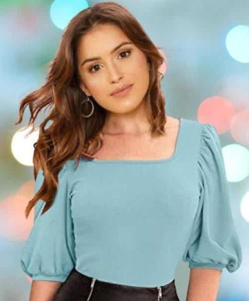 Bishop Sleeves Square Neck Slim Top