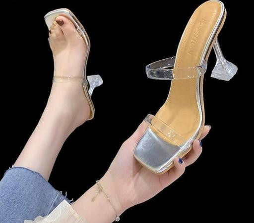 STYLEONTOES Women's Clear Square Heel Sandals