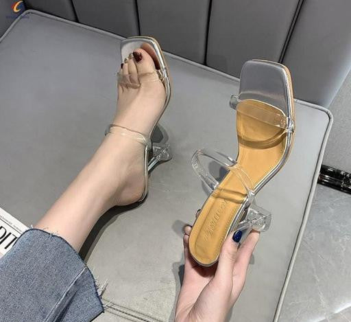 STYLEONTOES Women's Clear Square Heel Sandals
