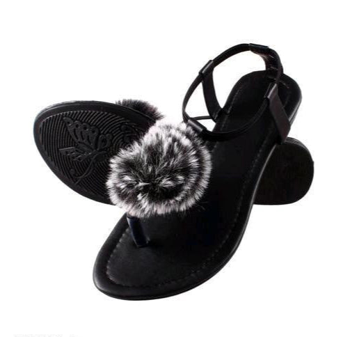 Black Flat Synthetic Sandals