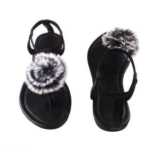 Black Flat Synthetic Sandals