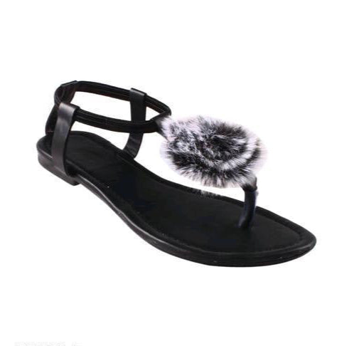 Black Flat Synthetic Sandals