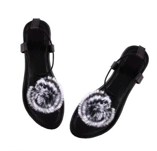 Black Flat Synthetic Sandals