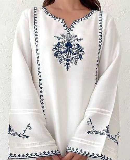 Big Size White Embroidery Kurti