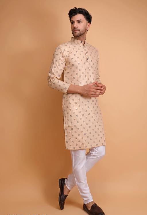 DARKCHILL Men's Ethnic Motif Brown Printed Kurta