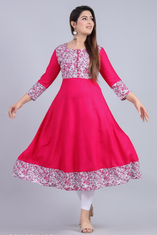 Trendy Rayon Anarkali Gown with Three-Quarter Sleeves