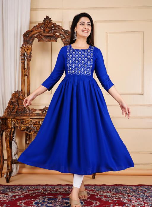 Elegant Rayon Anarkali with Three-Quarter Sleeves