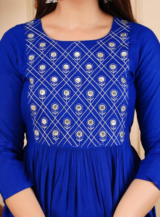 Elegant Rayon Anarkali with Three-Quarter Sleeves