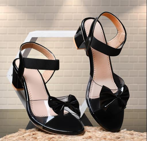 Black Solid Medium Heel Sandals - Versatile and Stylish for Women