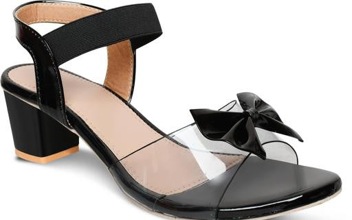Black Solid Medium Heel Sandals - Versatile and Stylish for Women