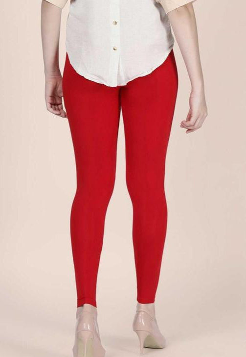 Ankle-Length Red Cotton Lycra Leggings