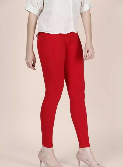 Ankle-Length Red Cotton Lycra Leggings