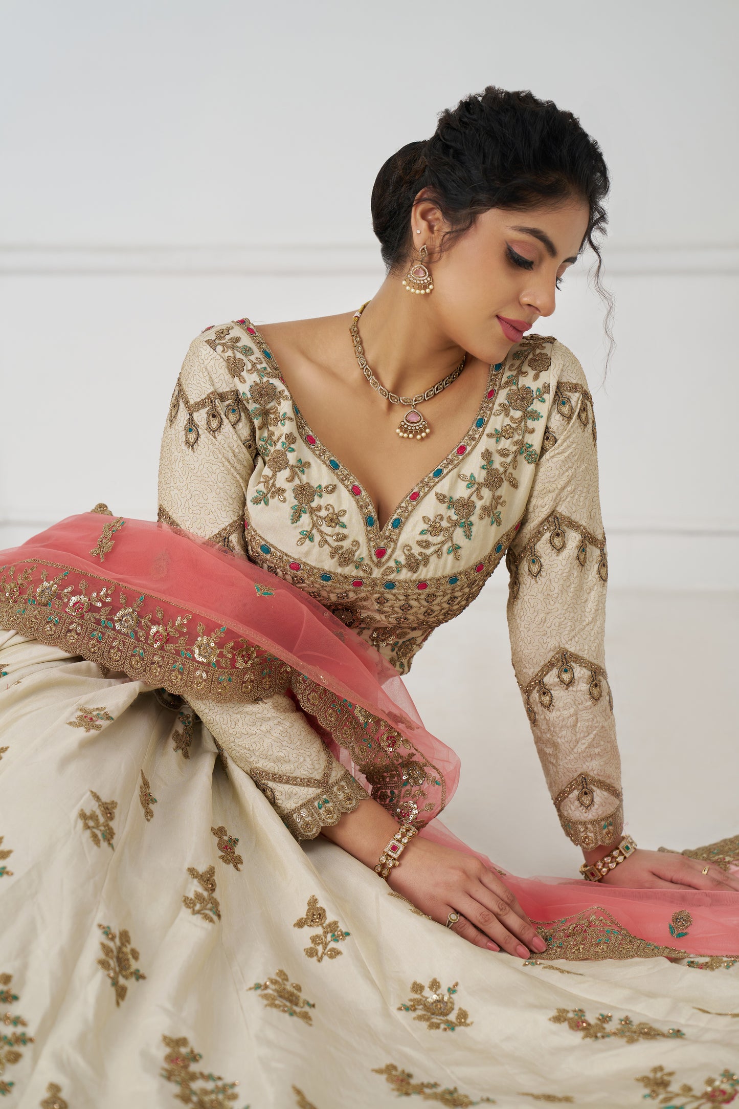 White Embroidered Zari Silk Designer Bridal Lehenga